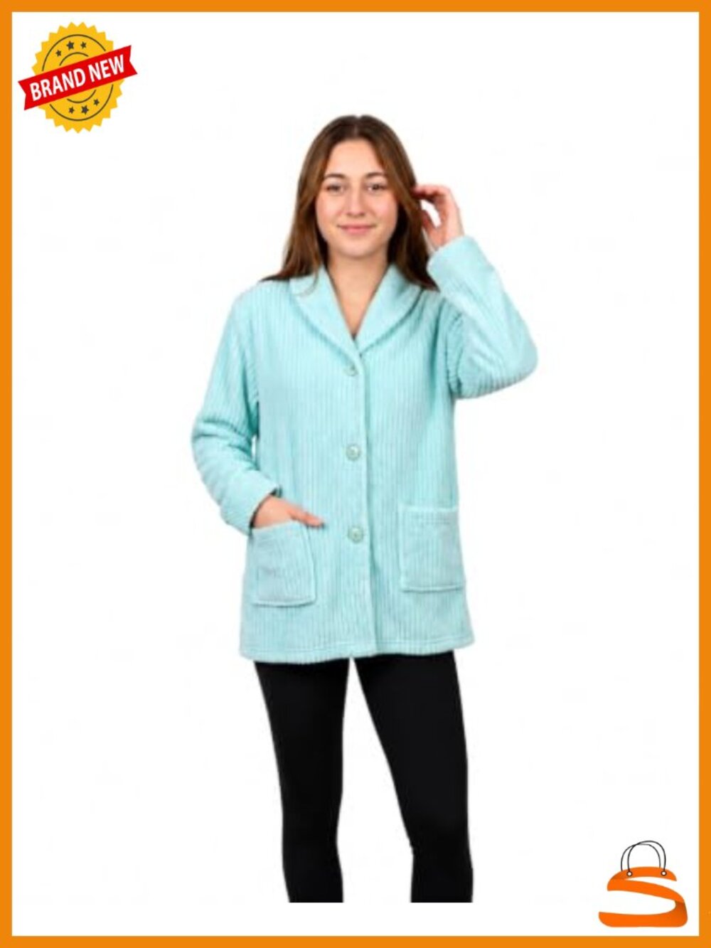Plush Fleece Bed Jacket Button Front House Coat Pockets Long Sleeve Shawl Collar